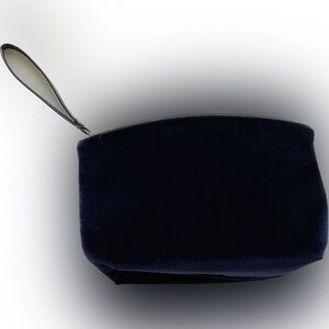 Lancôme Paris Women's Dark Blue Velvet/Velour Zip Up Cosmetic Bag Silver Zipper